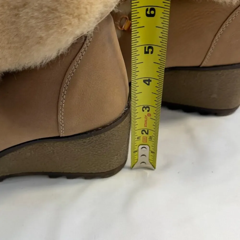 J.Crew Nordic Shearling Wedge Boots Size 9 Nubuck Leather Fur Lined Après Ski